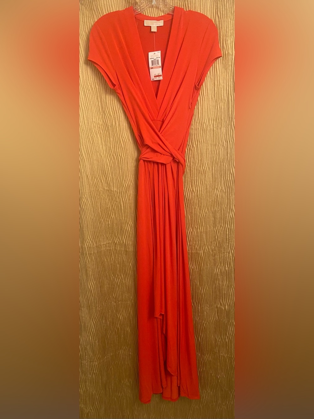 Michael Kors Coral-Red Wrap-Style Maxi Dress